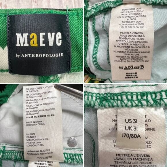 Anthropologie Maeve The Cigarette Slim Jeans High Rise SIZE 31 Green Heart Stars - Picture 3 of 9